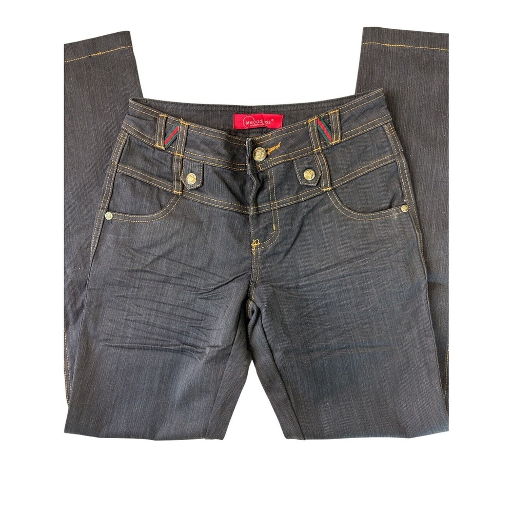 Dark Wash Indigo Jeans Size 27 Contrast Stitch Gold Buttons Consign
